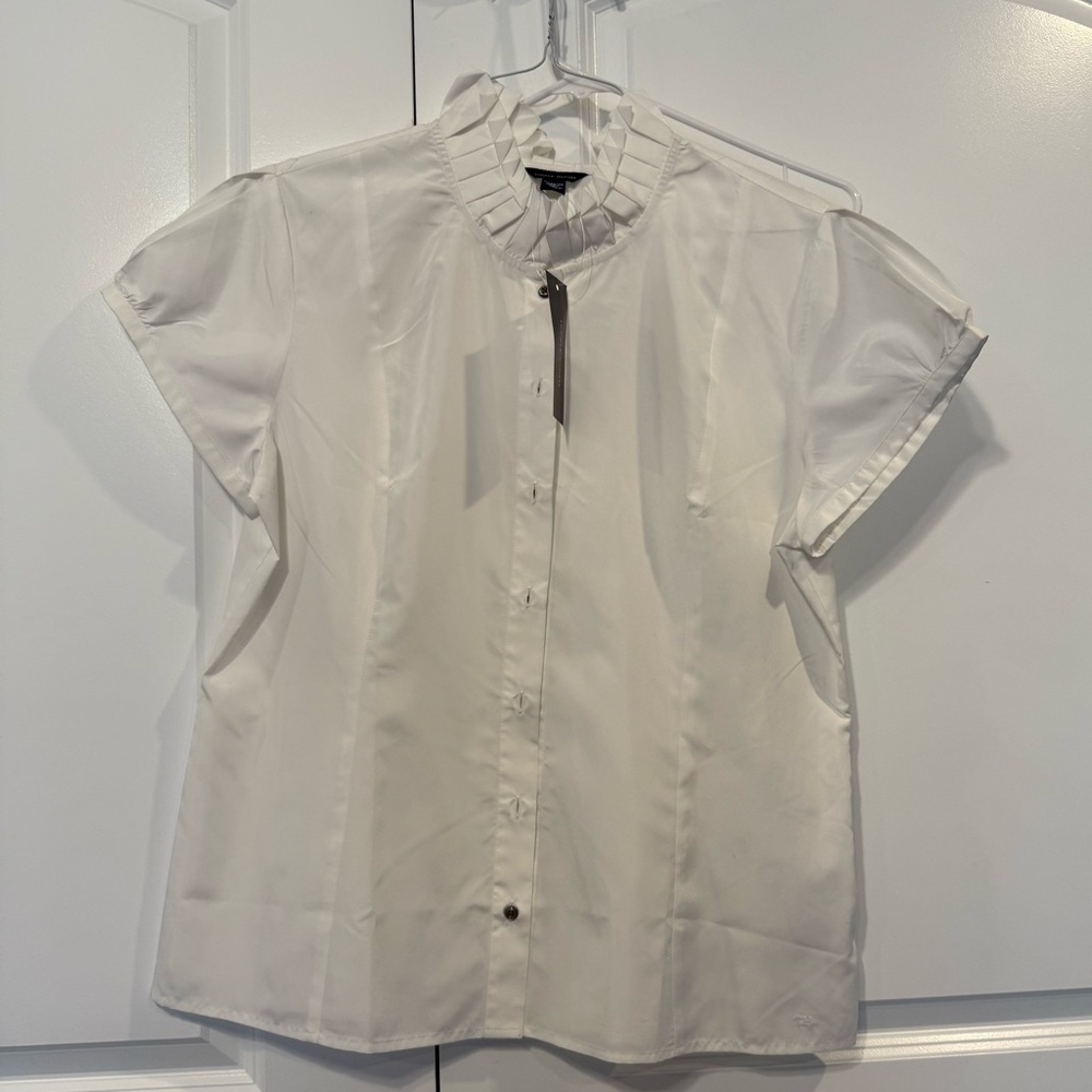 Tommy Hilfiger Women’s White Short Sleeve Ruffle Collar Blouse XL Size 16 NWT
